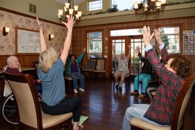 Residents participating in a seated exercise activity