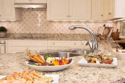 Well-presented dishes on a kitchen counter