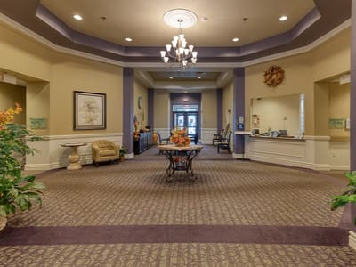 Interior view of a spacious lobby with seating