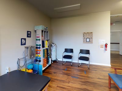 Interior view of a therapy room with equipment