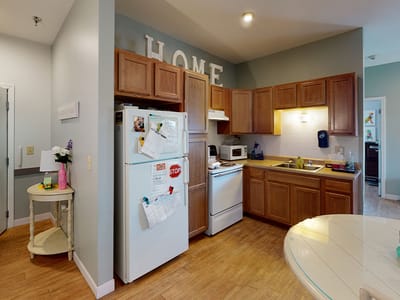 Cozy kitchen area with homey decorations