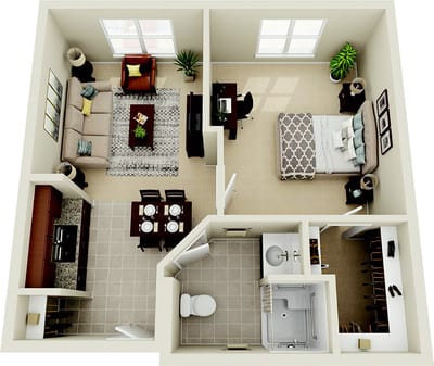 Floor plan of a resident room in assisted living