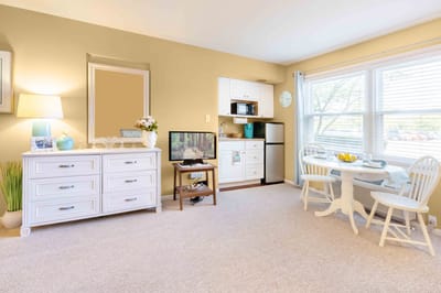 Bright, inviting interior of a resident room