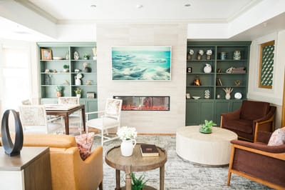 Bright common area with comfortable seating and decor