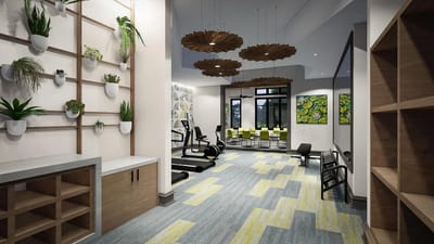 Interior view of a modern fitness area with equipment