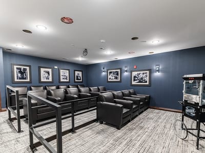 Interior of a cozy movie screening room with chairs