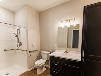 Modern bathroom with safety features and fixtures