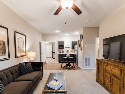 Cozy living room in a senior living apartment