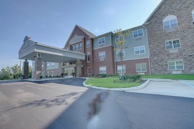 Exterior view of Hellenic Senior Living of Mishawaka entrance