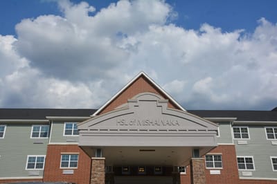 Exterior view of Hellenic Senior Living of Mishawaka entrance