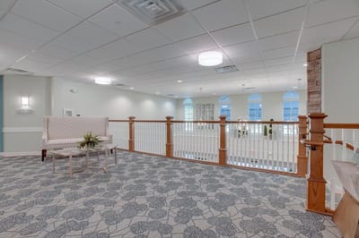 Interior common area with seating and natural light