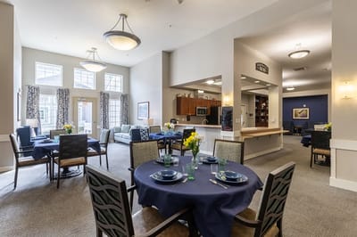 Dining area with tables set for meals