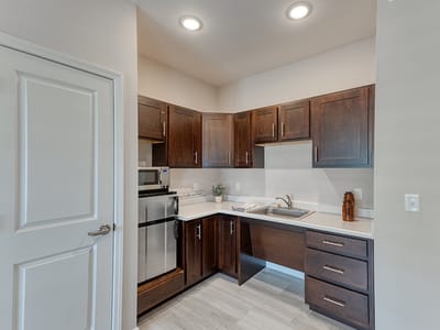 Modern kitchen area in a senior living facility