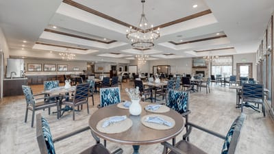 Modern dining area with elegant decor and seating