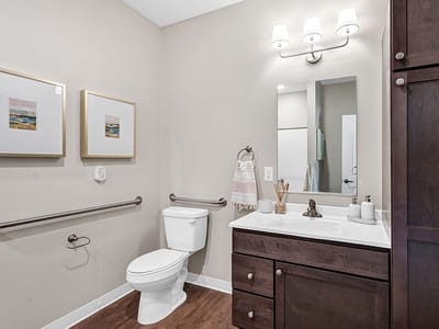 Bright bathroom with modern fixtures and decor