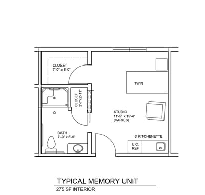 Architectural floor plan of a typical memory unit