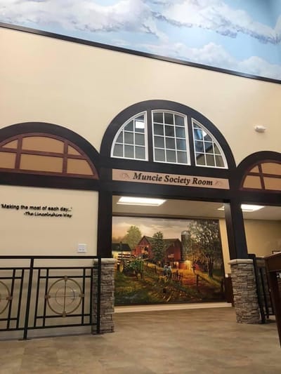 Interior view of the Muncie Society Room with mural