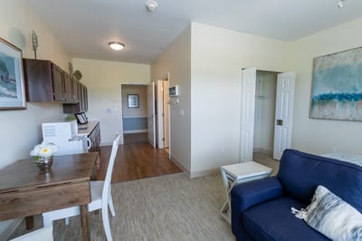 Interior view of a resident suite in a senior living facility