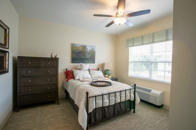 Cozy bedroom with a bed and dresser