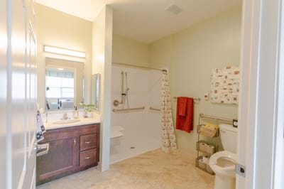 Stylish private bathroom with safety features