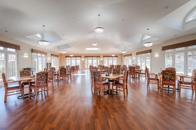 Interior dining area with tables and chairs