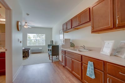 Interior view of a resident room with furnishings