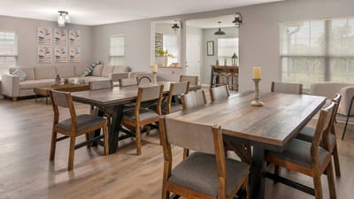 Common living area with dining tables and seating