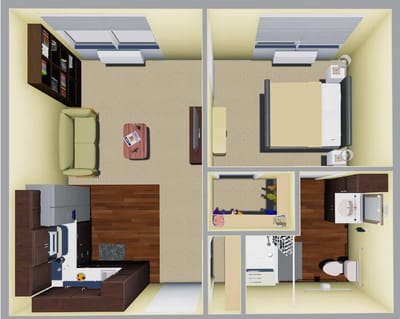 Architectural floor plan of a resident's room