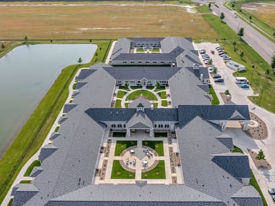 Aerial view of Cedarhurst campus with landscaped areas