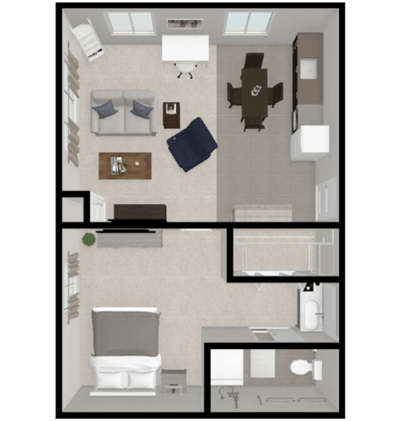 Layout of a one-bedroom resident unit