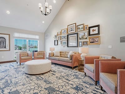 Bright common area with seating and decor