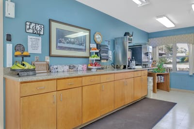 Interior kitchen area with snacks and drinks