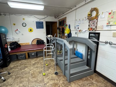 Interior view of a therapy room with equipment
