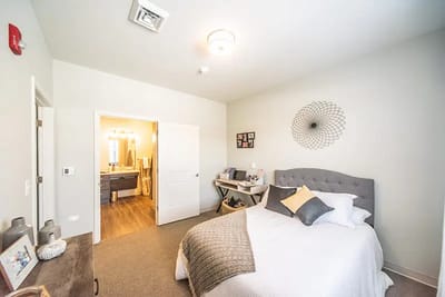 Bright resident room with modern furnishings