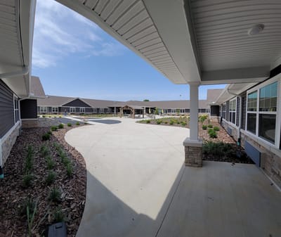 View of the outdoor courtyard and building layout