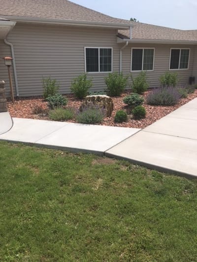 Well-maintained garden and building exterior