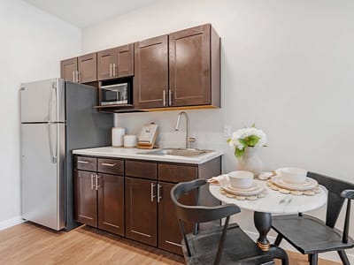 Modern kitchen area with furnishings and decor