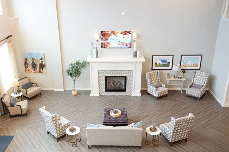 Interior view of a common area with seating
