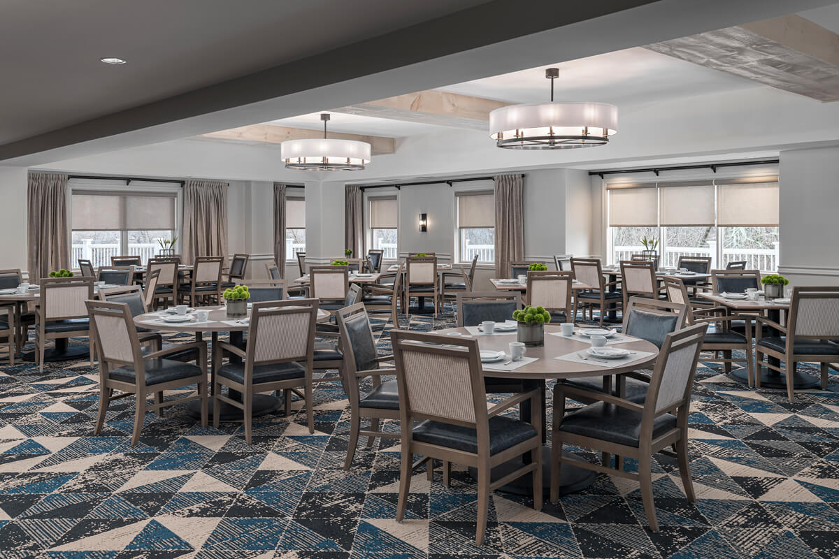 Bright dining area with stylish seating and decor