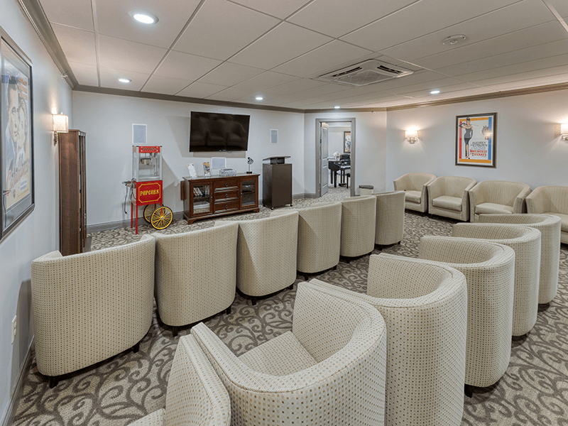Interior common area with seating in a social space