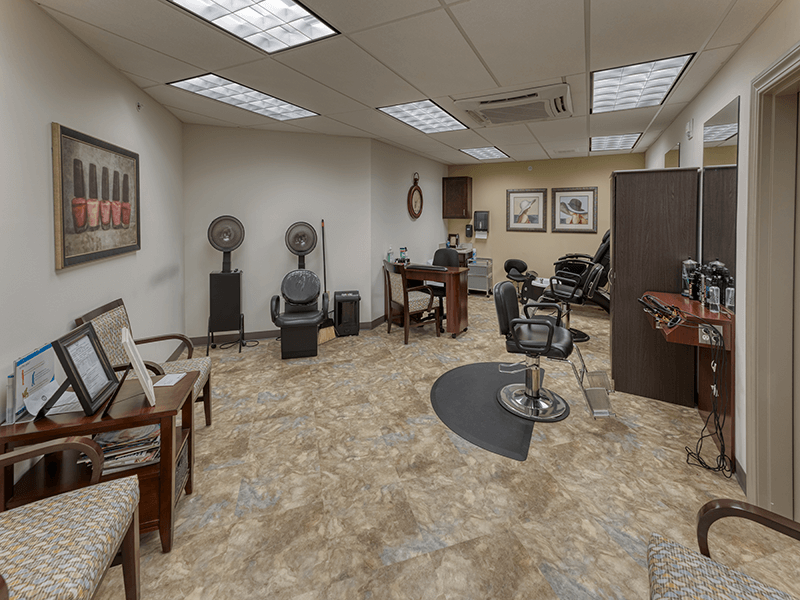 A view of a hair salon in the facility