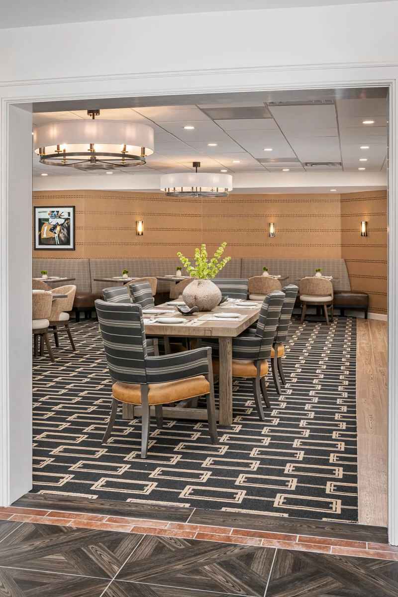 Dining room with elegant seating and decor