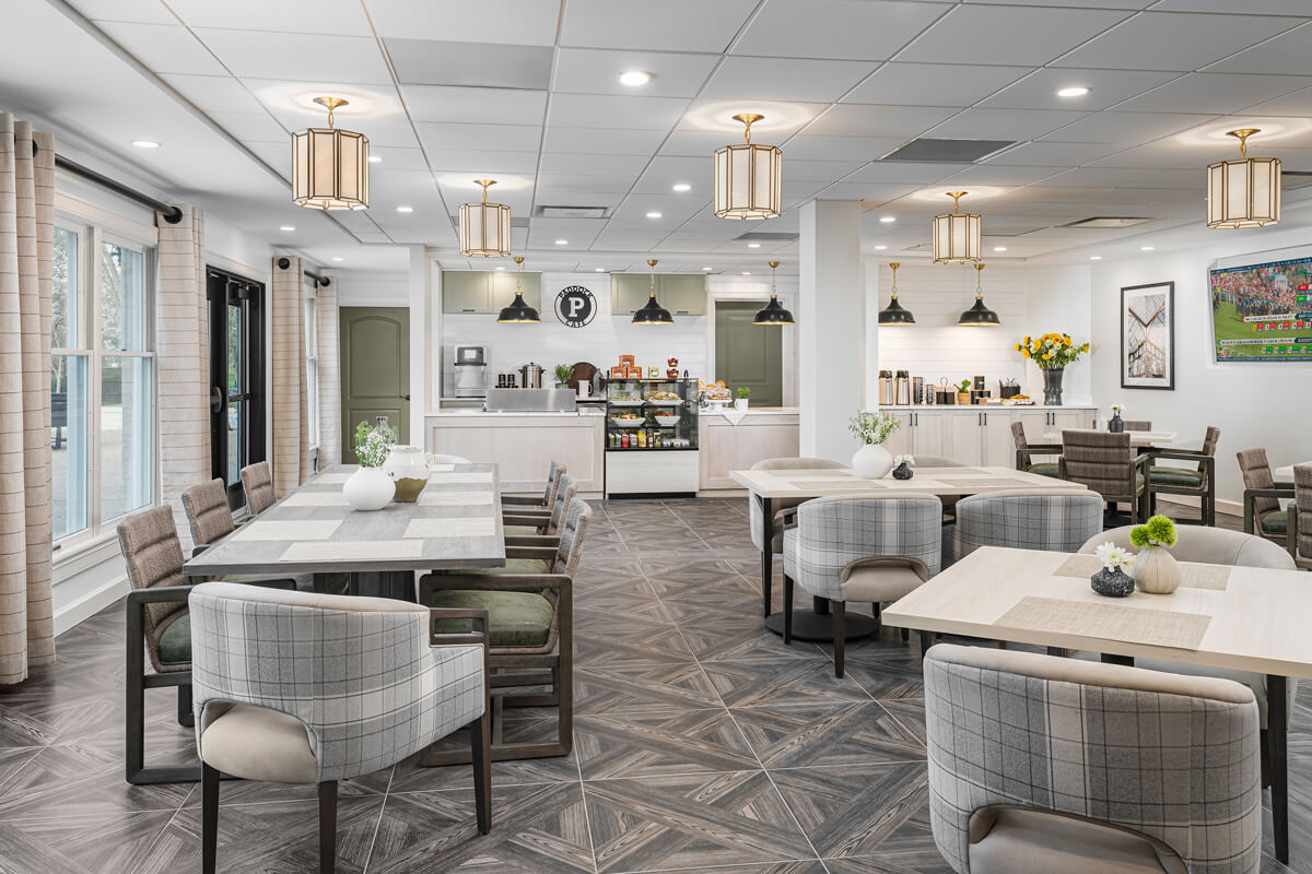 Bright dining area with modern furnishings