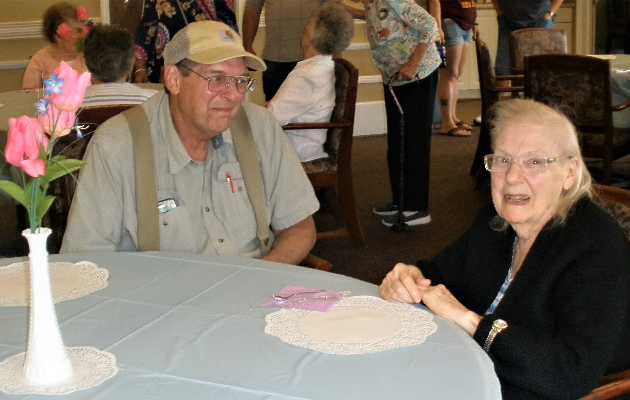 Residents enjoying a conversation in a common area