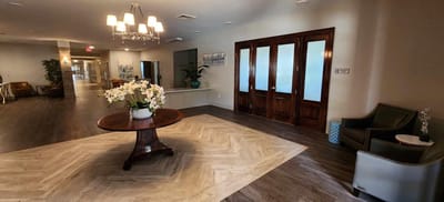 Interior lobby area with seating and decor