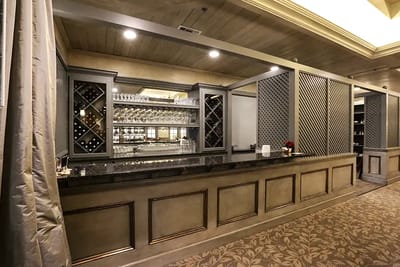Interior view of a bar area with a counter