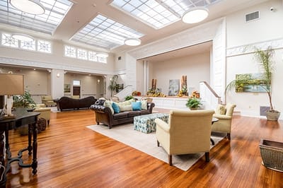 Bright and welcoming common area with seating