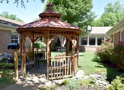 Gazebo in a landscaped outdoor area