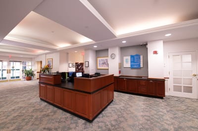 Interior view of the reception area in an assisted living facility
