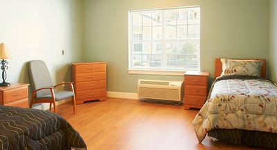 Bright interior of a shared resident room